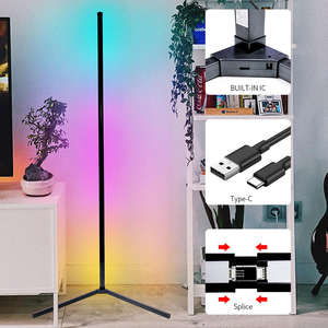 Modern White LED <b>Corner</b> Floor <b>Lamp</b> 16 Million DIY Color Changes Remote Control APP USB Power Music Rhythm Follow-Durable Plastic - Product Image 3