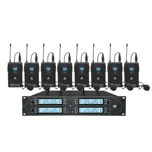 8 channel integrated hand free pro uhf top professional wireless microphone system with mute button for conference team