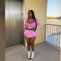 2024 printemps tenues pour femmes Sexy 3 pièces ensemble à manches longues lavé chemises licou Mini jupes décontracté débardeur tricot solide