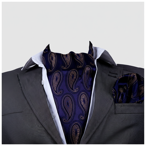Exve Exclusive Navy Copper Paisley Formal Durable Designer Ascot Hanky <b>Set</b> <b>Square</b> Silk Material Turkey - Product Image 2