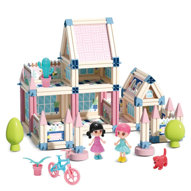 Kits de maison de poupée pour fille, ensemble de jouets, bricolage, blocs de Villa, ensemble de maison modèle avec poupée en plastique et en papier