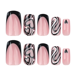 Appuyez sur les ongles en gros 24 pièces moyen carré <span class=keywords><strong>faux</strong></span> ongles <span class=keywords><strong>motif</strong></span> de coeur artificiel strass conceptions français <span class=keywords><strong>faux</strong></span> ongles Art - Product Image 4