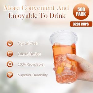 Vasos de plástico PET desechables de 32 oz con tapas planas transparentes <span class=keywords><strong>para</strong></span> bebidas frías, batidos de café helado, vasos <span class=keywords><strong>para</strong></span> beber en fiestas - Product Image 4