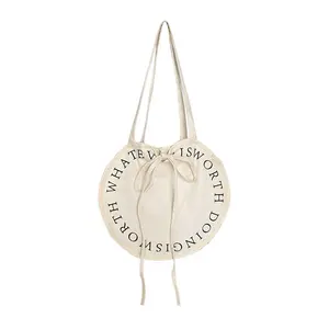 Индивидуальный новый дизайн Персонализированная круглая форма частная этикетка логотип Ткань Хлопок Холст сумка на молнии