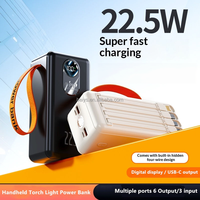 Batterie externe grande capacité 60000 mAh avec 4 câbles intégrés, charge rapide PD 22,5 W, écran LED, lampe torche, chargeur portable avec poignée