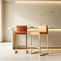 Tabouret de bar avec cadre en métal doré et dossier rembourré, chaise de bar de hauteur de comptoir pour îlot de cuisine, café