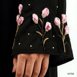 Ensemble Abaya et Hijab Ouvert Style Dubaï Luxe à Perles Florales 2026 – <span class=keywords><strong>Kimono</strong></span> Noir Personnalisé Vêtements Islamiques - Product Image 3