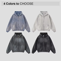 Blouson polaire zippé streetwear 360g épais, aspect délavé, avec accessoires industriels, modèle vierge du fabricant