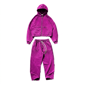 Conjunto de Sudadera con Capucha y Pantalones Anchos Personalizados para Fabricantes de Ropa Deportiva, Diseño Exclusivo, Estampado, Cremallera, Tejido Grueso, Tallas Grandes Unisex, Estilo Hip Hop - Product Image 1