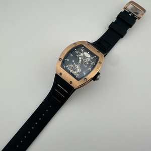 Nouvelle Montre Homme Mécanique Tourbillon de Luxe Or Rose Creuse de Haute Qualité 2026, Forme Tonneau, Bracelet en Caoutchouc Noir 24mm, Usage Quotidien - Product Image 2