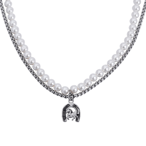 Wholesale Stainless Steel Horse Head Pendants Necklaces Retro Fashion Design Pearl Choker <b>Charms</b> Necklace - Product Image 1