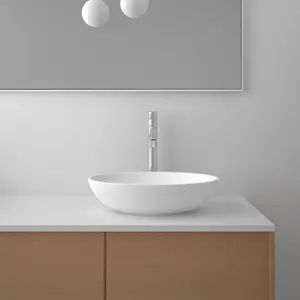 Panca montaggio artificiale solida pietra di resina bagno ovale lavabo lavello bordo sottile