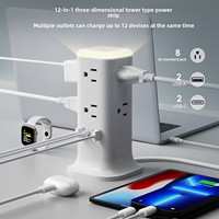 Multiprise intelligente verticale multifonctionnelle avec veilleuse, 2 ports USB-A + 2 ports Type-C, câble de 2 m, protection contre les surcharges, prise d'extension