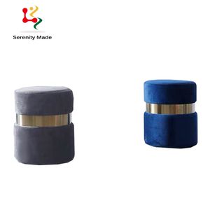 Brass Frame Velvet Fringed Ottoman <strong>Pouf</strong> - Product Image 2