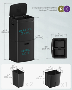 <span class=keywords><strong>Cubo</strong></span> de <span class=keywords><strong>Basura</strong></span> <span class=keywords><strong>SONGMICS</strong></span> de Acero Negro de 3 Compartimentos y 50L, <span class=keywords><strong>Cubo</strong></span> de <span class=keywords><strong>Basura</strong></span> de Gran Capacidad con Tapa y Filtro de Olores - Product Image 6