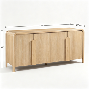 <span class=keywords><strong>Buffet</strong></span> minimaliste Japandi en bois massif avec 4 portes, coins arrondis, armoire de rangement en chêne, meubles pour salle à manger et salon - Product Image 6