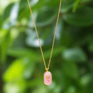 สร้อยคอจี้ สแตนเลส 316L ชุบทอง PVD ลายดอกไม้เคลือบสีชมพู เครื่องประดับคุณภาพสูง - Product Image 3