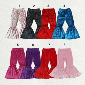 กางเกงขายาวกำมะหยี่เด็กผู้หญิงสุดฮิต 8 สี เอวสูง ยางยืด สีพื้น แต่งระบาย - Product Image 1
