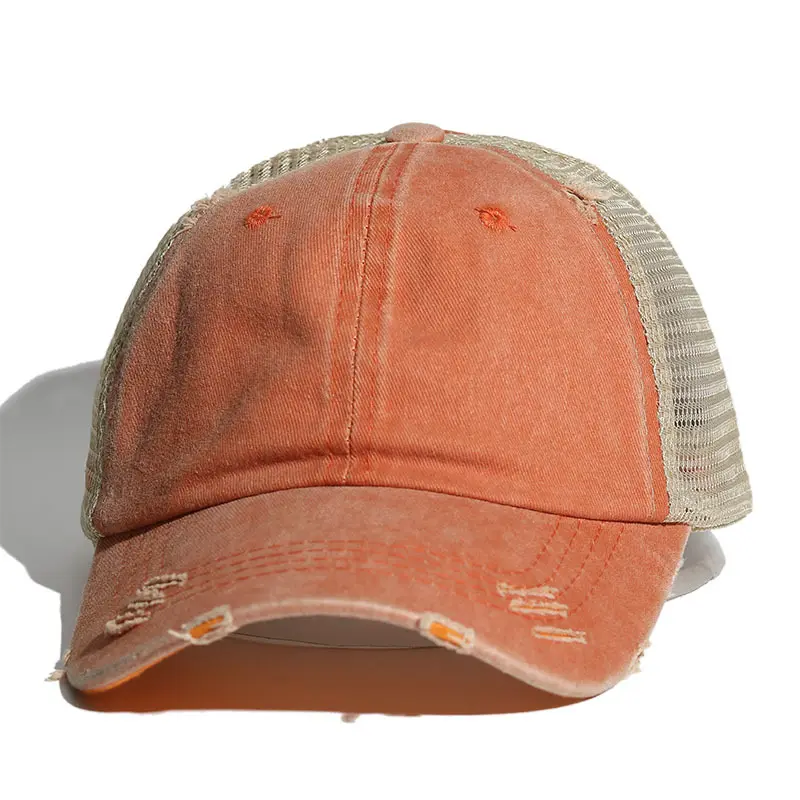 Wholesale caps and hats Dyed Distressed Hat Washed Sports Caps Mesh Trucker Hats