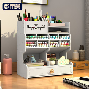 Organizador de escritorio Ou Shumei, estante de almacenamiento con cajón para papelería y marcadores de oficina, diseño rectangular moderno, tipo vertical - Product Image 5