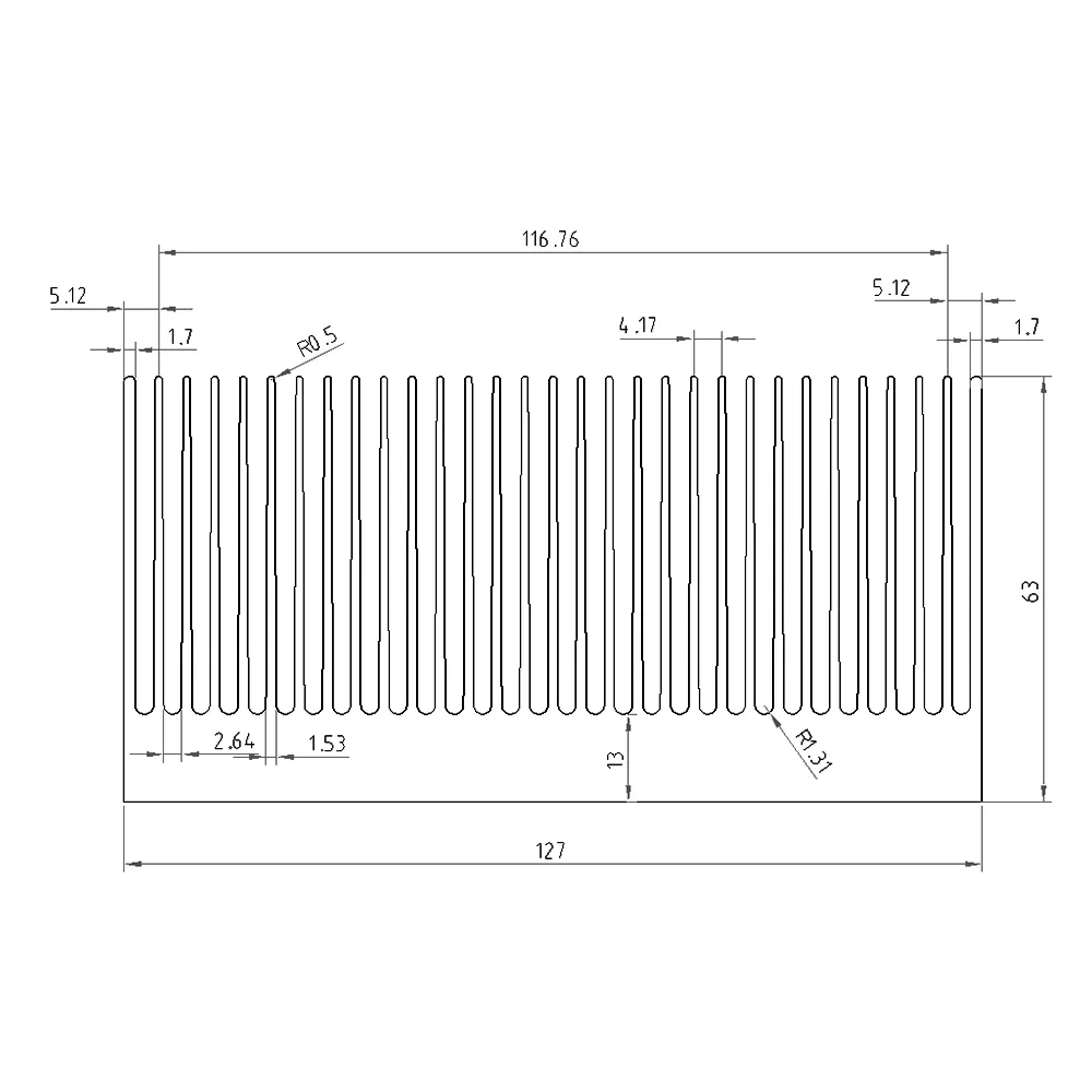 แผงระบายความร้อนอะลูมิเนียม6063 T5 127W * 63H * 200L mm