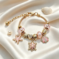 Pulsera de Acero Inoxidable Chapada en Oro con Diseño de Estrella de Mar y Concha Rosa, Resistente al Agua, Éxito de Ventas en Tiktok, Joyería Fanhua