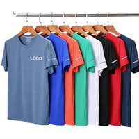 Polyester-Baumwoll-Mischgewebe Herren T-Shirt Schnelltrocknend Athletisch Rundhals Reflektierend Kurzarm Locker Sitzend Unbedruckt 220 Gramm Gestrickt
