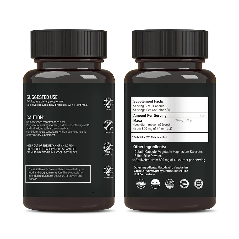 Private Label Organische 500Mg Black Maca Capsules/Maca Wortel Capsules 1 Koper