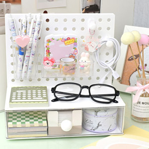 ชั้นวางของตั้งโต๊ะแบบเพ็กบอร์ด สีครีม รูปทรงสี่เหลี่ยมผืนผ้า สำหรับจัดระเบียบสำนักงาน วางซ้อนกันได้ เหมาะสำหรับห้องนอน บ้าน ห้องอ่านหนังสือ โต๊ะนักเรียน - Product Image 4