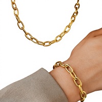 Set Perhiasan Rantai Oval Baja Anti Karat Ranoveo, Lapisan Emas 18K, Kalung dan Gelang Model Paperclip untuk Wanita, Cocok untuk Dipakai Sehari-hari