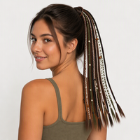 Extensions de queue de cheval tressées bohèmes de 24 pouces avec perles en bois, postiches synthétiques antidérapantes pour femmes, idéales pour festivals et soirées