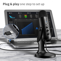 Microphone de studio USB de bureau à condensateur pour l'enregistrement, la radio, le gaming, le karaoké, le streaming en direct et les podcasts, avec moniteur