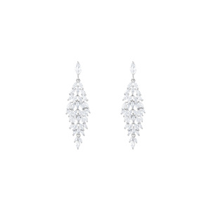 Orecchini Pendenti Placcati in Oro Bianco, Ottone con Zirconi Marquise a Grappolo a Foglia, Senza Nichel, Regalo di Nozze per Lei, Personalizzabili all'Ingrosso - Product Image 3