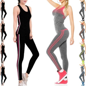 Yoga <b>Workout</b> Sets Women 1 Piece Gym Outfits Ribbed Seamless Crop Tank + Mid Waist Leggings/Biker Shorts <b>Jumpsuit</b> - Product Image 2