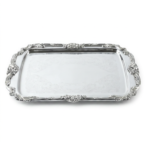 Elegant Polished Serving <b>Tray</b> Engraved Border Exquisite <b>Large</b> Food <b>Tray</b> for Kitchen Tea Coffee Service for Weddings Supplies - Product Image 1