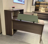 Comptoir de réception en bois de noyer avec panneau frontal haut et armoire latérale, comptoir de caisse de bureau moderne avec rangement