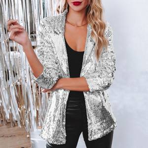 Elegante Cardigan da donna a maniche lunghe top Blazer con paillettes Shinny per festa da discoteca <span class=keywords><strong>giacca</strong></span> elegante tinta unita - Product Image 4