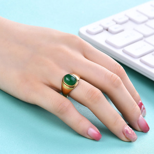 Stainless Steel 18K Gold Plated Oval <b>Turquoise</b> <b>Ring</b> Bezel Setting Vintage Style Fashion Jewelry Gift - Product Image 2