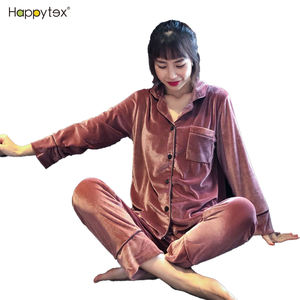 Conjunto de <span class=keywords><strong>pijama</strong></span> de terciopelo para <span class=keywords><strong>hombre</strong></span> y mujer, ropa de dormir de manga larga con pantalones y Tops sólidos personalizados OEM para <span class=keywords><strong>invierno</strong></span> - Product Image 6