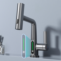 Robinet de cuisine à 3 modes avec douchette extractible, cascade et affichage LED de la température, en alliage de zinc