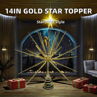 14 Zoll Klassischer Starburst Baumspitzen-Dekor Explodierender Goldstern Dekoration mit Kunststoff-Eisenbasis Weihnachtsbaumspitze Feiertagsheimdekoration