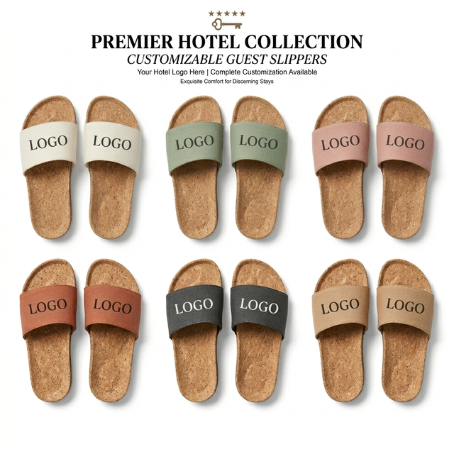 Premier Hotel Customizable Natural Cork Summer Fashion Guest Slippers Sustainable Eco-friendly Resort Slides Bulk Wholesale