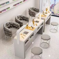 Table de Manucure de Salon Moderne de Luxe en Bois avec Bar à Ongles, Facile à Nettoyer et Écologique, Mobilier Commercial