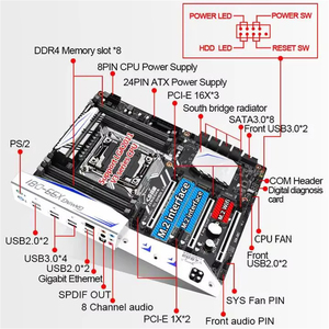 เมนบอร์ด X99 D8i สำหรับพีซีเซิร์ฟเวอร์ รองรับแรม 8xDDR4 รองรับซีพียู Xeon V3/v4 ชุดเมนบอร์ด X99 ชุดเมนบอร์ด ATX สำหรับเซิร์ฟเวอร์ - Product Image 2