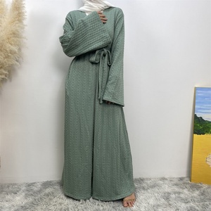 1955-1# New Fashion Pattern Women Winter Coat Thick Sweater Wide Sleeves Long Cardigan <b>Abayas</b> With Side Pockets 8 Colors - Product Image 5