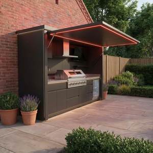 Abri de cuisine extérieur modulaire résistant aux intempéries en acier inoxydable/aluminium avec barbecue, évier et armoire, toité pour jardin et terrasse - Product Image 2