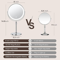 Miroir de salon miniature cosmétique rechargeable, réglable en hauteur, double face, grossissement 1x/10x, éclairage LED à 3 couleurs réglables, 8 pouces
