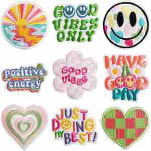Parche Bordado 3D Termoadhesivo Xiaotian con Energía Positiva, Cara Sonriente y Frases Motivacionales, Tela No Tejida, Hilo de Poliéster - Product Image 1
