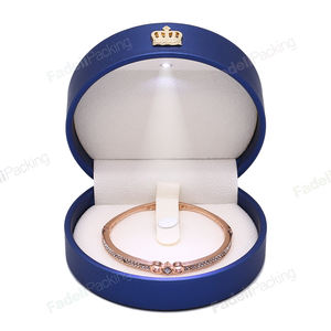 Caja de joyería led de cuero PU con logotipo personalizado, azul oscuro, collar, joyería - Product Image 3