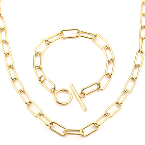 Geometric Titanium Steel Gold Chain Necklace <b>Bracelet</b> Unisex Party Jewelry <b>Set</b> - Product Image 2
